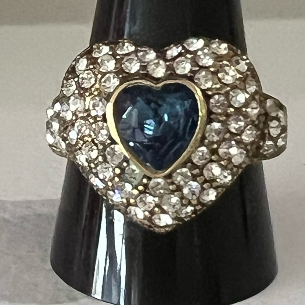 Heidi Daus “My True Love” blue & clear Swarovski crystals vintage ring, EUC
